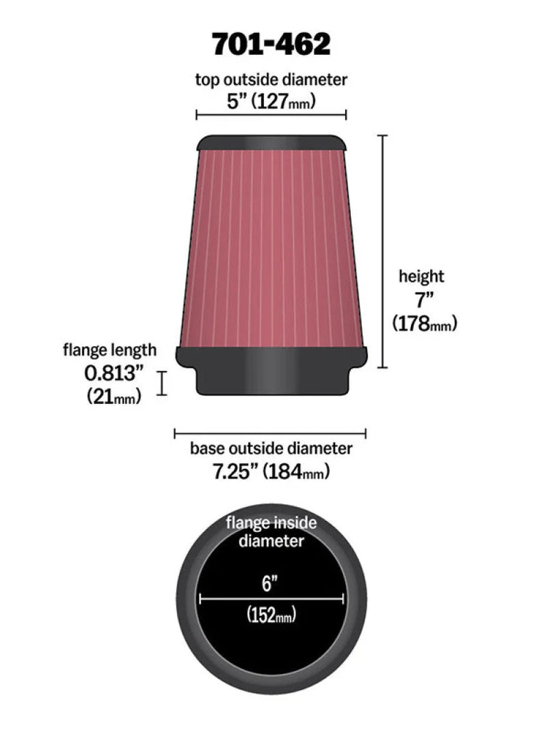 Airaid Universal Air Filter - Cone 6 x 7-1/4 x 5 x 7 - Side View