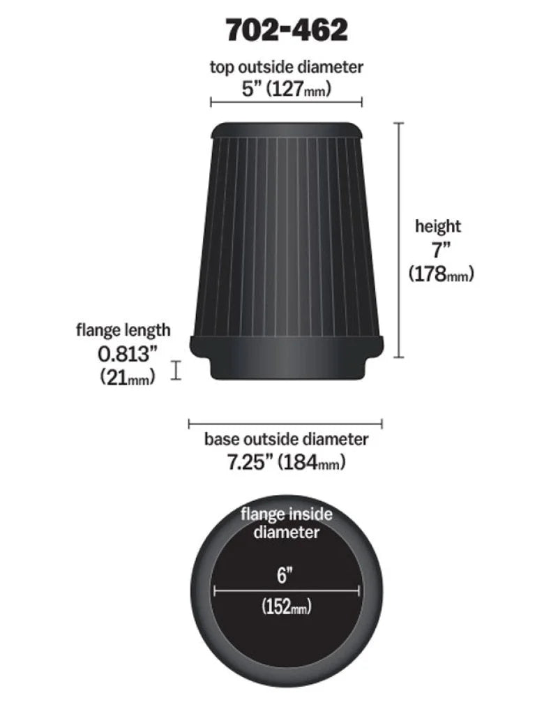 Airaid Universal Air Filter - Cone 6 x 7-1/4 x 5 x 7 - Side View