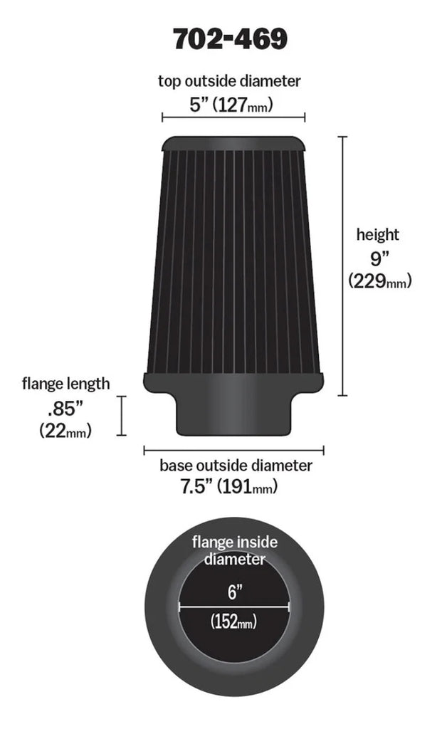 Airaid Universal Air Filter - Cone 6 x 7 1/4 x 5 x 9 - Blue SynthaMax - Additional View 11
