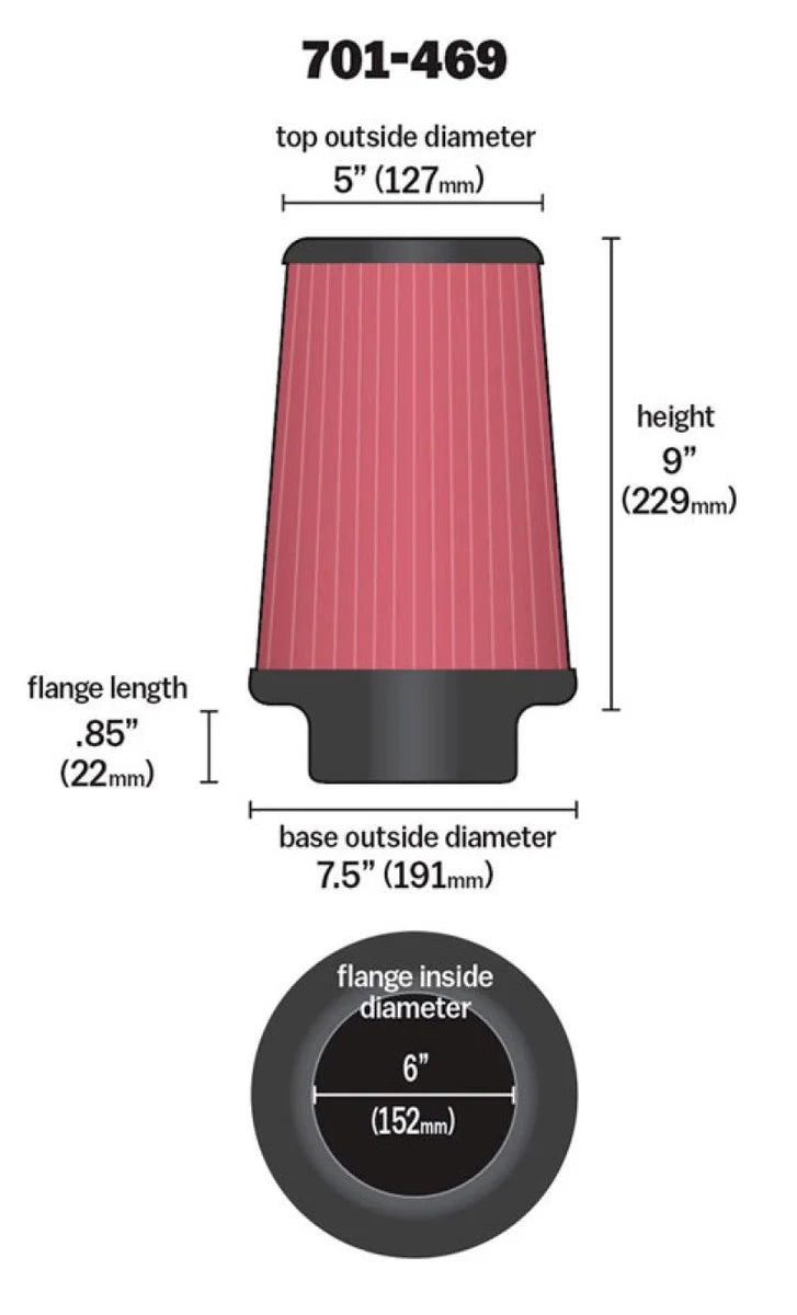 Airaid Universal Air Filter - Cone 6 x 7 1/4 x 5 x 9 - Additional View 8