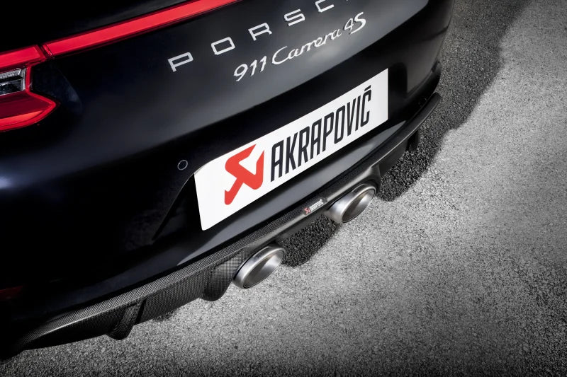Akrapovic 16-17 Porsche 911 Carrera S/4/4S/GTS (991.2) Slip-On Line (Titanium) w/ Titanium Tips - Back View