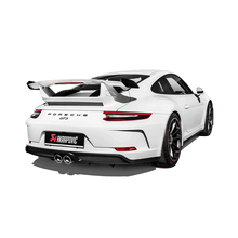 Load image into Gallery viewer, Akrapovic 2018 Porsche 911 GT3 (991.2) Slip-On Race Line (Titanium) w/Titanium Tail Pipe Set - Side View