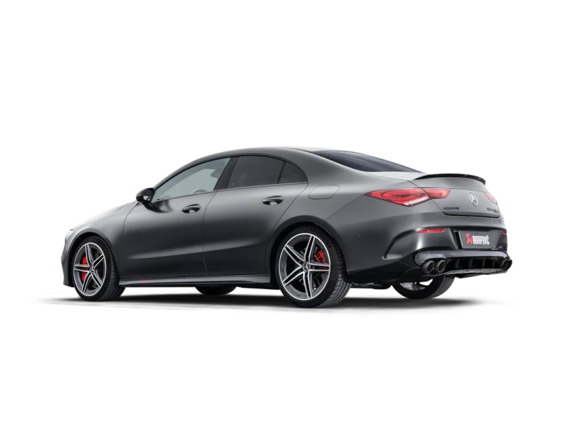 Akrapovic 2024+ Mercedes-AMG CLA 45 / CLA 45 S (C118/x118) Evo Line Cat Back (Titanium) w/ CF Tips - Side View