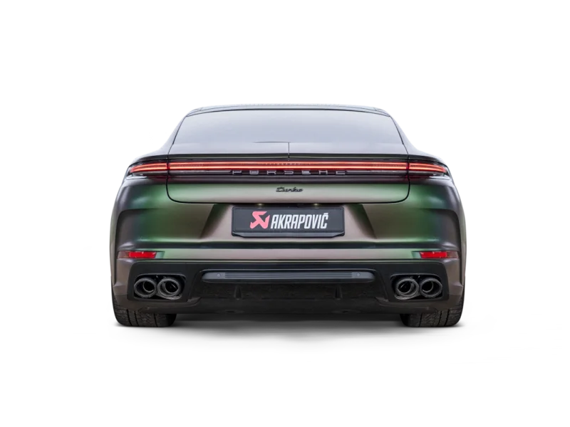 Akrapovic 2024+ Porsche Panamera Slip-On Line (Titanium) w/ Carbon Tips: Requires V6 or V8 fit kit - Side View