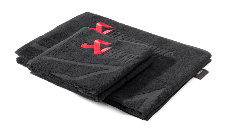 Akrapovic Towel Set - Black w/ Red Logo - Side View