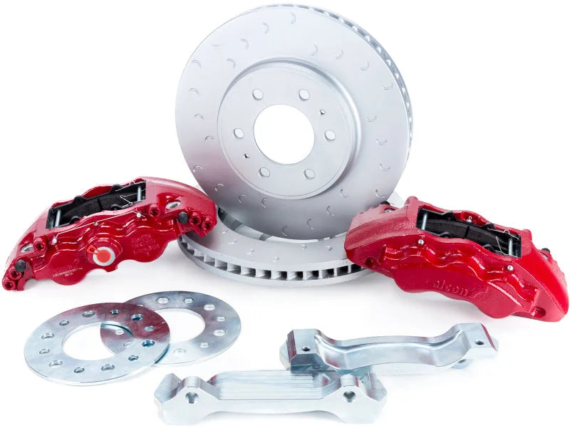 Alcon 347x36mm Rotors 6-Piston Red Front Brake Kit Requires alcAC011507NAN fits 2010-2020 Ford F-150 - Side View