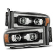 Load image into Gallery viewer, AlphaRex 02-05 Dodge Ram 1500 LUXX LED Proj Headlights Plank Style Black w/Activ Light/Seq Signal - Main Product View