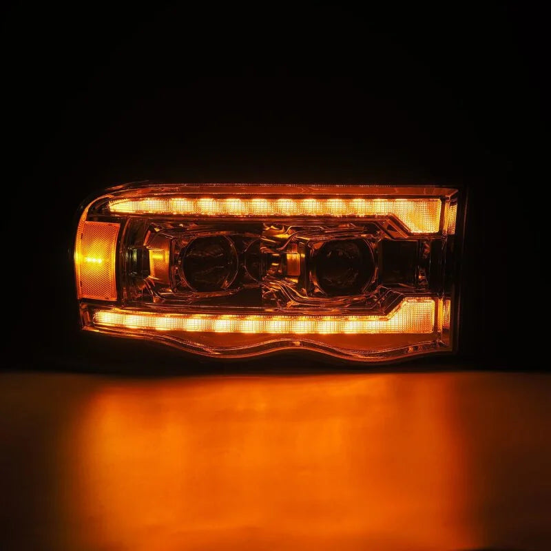 AlphaRex 02-05 Dodge Ram 1500 LUXX LED Proj Headlights Plank Style Chrome w/Activ Light/Seq Signal - Back View