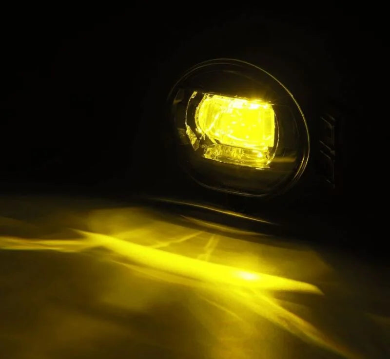 AlphaRex 02-08 Dodge Ram 1500/03-09 Ram 2500/3500 DoubleTap Dual Color LED Proj Fog Lights - Wt/Ambr - Side View
