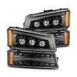 Load image into Gallery viewer, AlphaRex 03-06 Chevy Silverado 1500/2500HD/3500HD/Avalanche Alpha-Black NOVA LED Proj Headlights - Main Product View