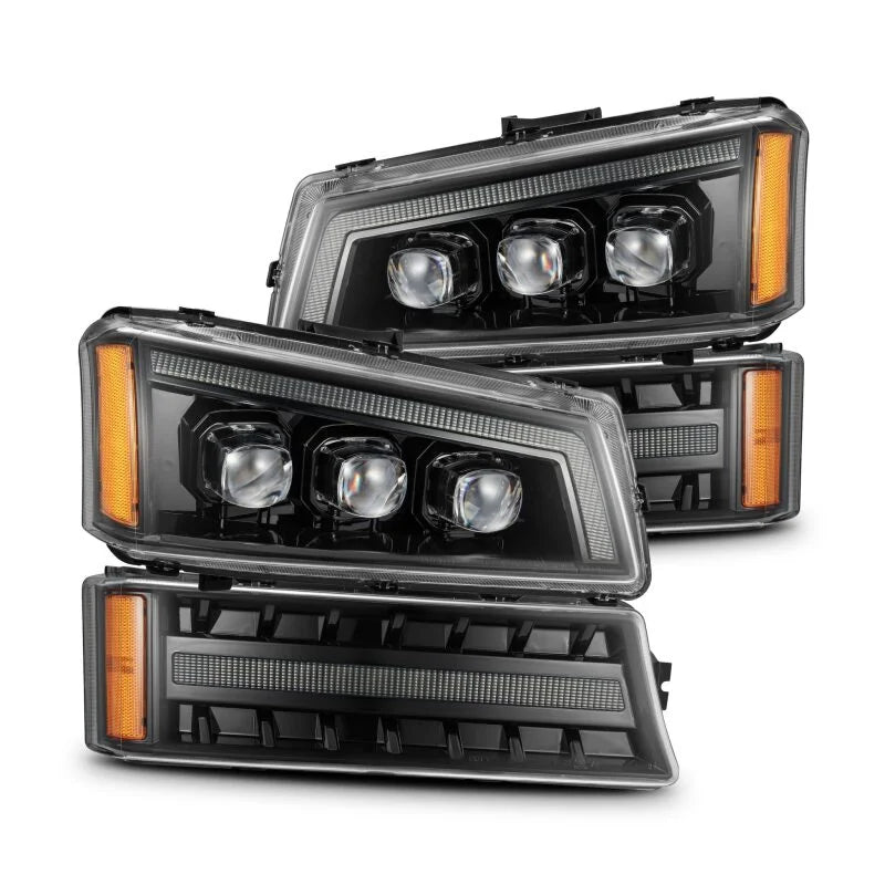 AlphaRex 03-06 Chevy Silverado 1500/2500HD/3500HD/Avalanche Alpha-Black NOVA LED Proj Headlights - Main Product View