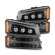 Load image into Gallery viewer, AlphaRex 03-06 Chevy Silverado 1500/2500HD/3500HD/Avalanche Alpha-Black NOVA LED Proj Headlights - Main Product View
