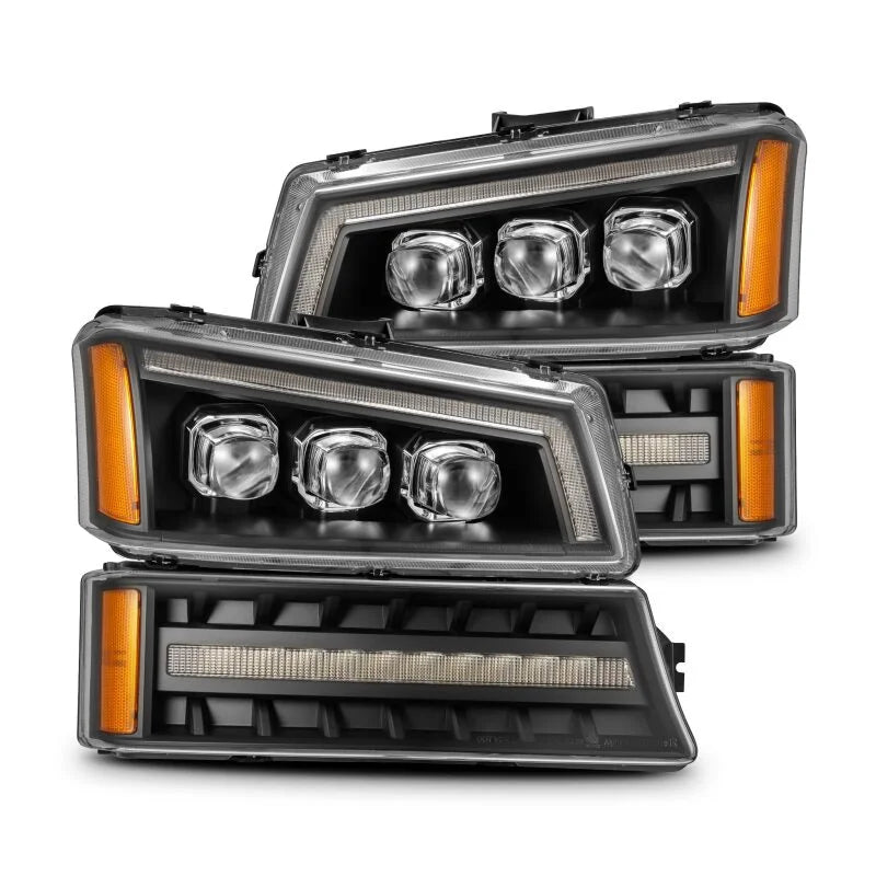 AlphaRex 03-06 Chevy Silverado 1500/2500HD/3500HD/Avalanche Black NOVA LED Proj Headlights - Main Product View