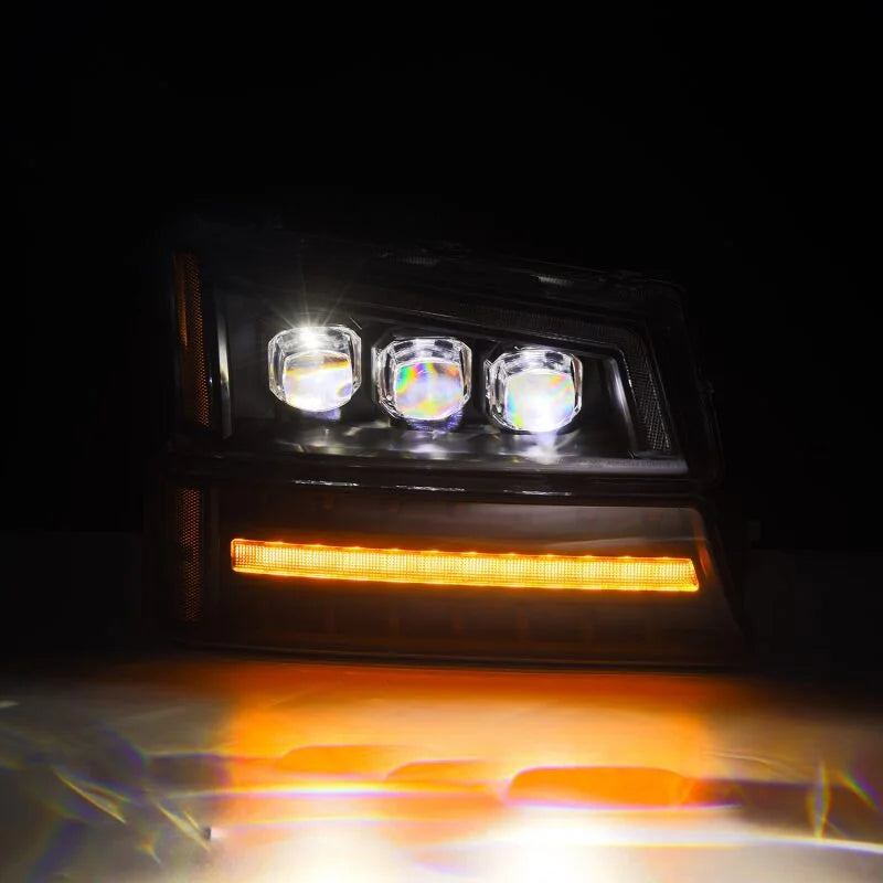 AlphaRex 03-06 Chevy Silverado 1500/2500HD/3500HD/Avalanche Black NOVA LED Proj Headlights - Side View