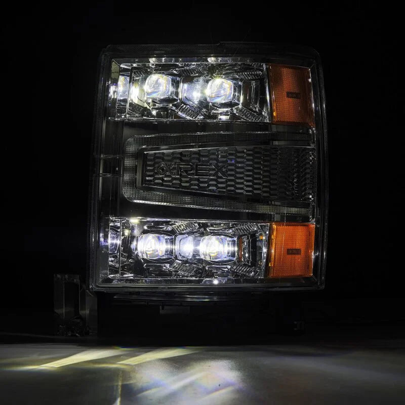 AlphaRex 04-15 Chevy 1500HD NOVA-Series LED Proj Headlights Chrome w/Activ Light/Seq Signal & SB DRL - Back View