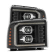 Load image into Gallery viewer, AlphaRex 05-07 Ford F250/350/450/550 Super Duty LUXX LED Proj HL Blk w/Actv Light &amp; Seq Sig + SB DRL - Main Product View