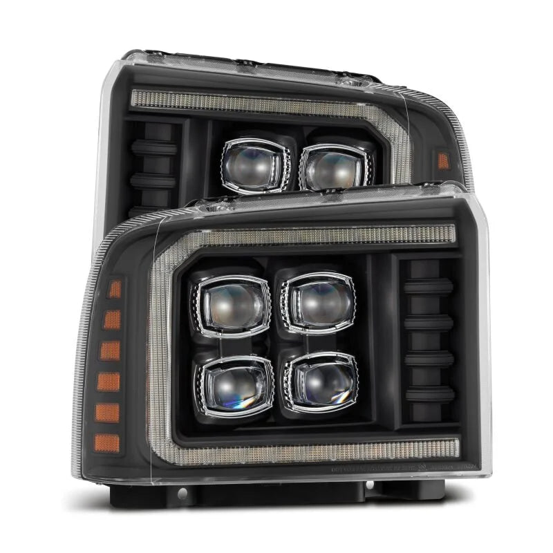 AlphaRex 05-07 Ford F250/350/450/550 Super Duty NOVA LED Proj HL Blk w/Actv Light & Seq Sig + SB DRL - Main Product View