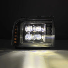 Load image into Gallery viewer, AlphaRex 05-07 Ford F250/350/450/550 Super Duty NOVA LED Proj HL Blk w/Actv Light &amp; Seq Sig + SB DRL - Side View
