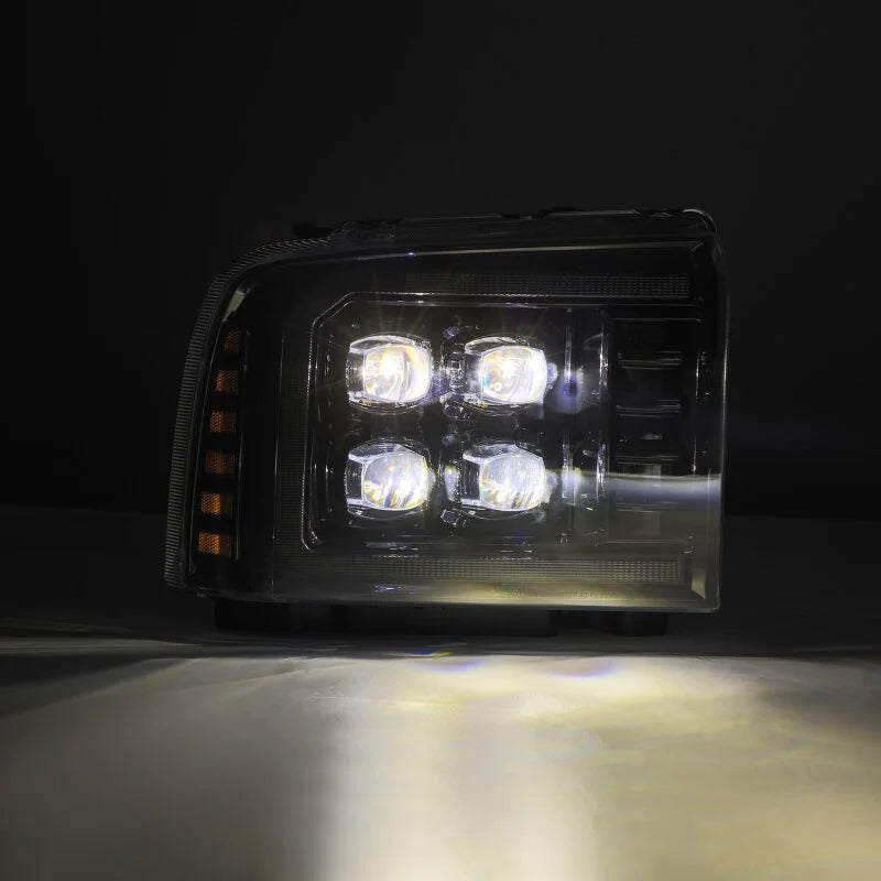 AlphaRex 05-07 Ford Super Duty/Excursion NOVA-Series LED Projector Headlights Alpha-Blk w/Activ Ligh - Installation View