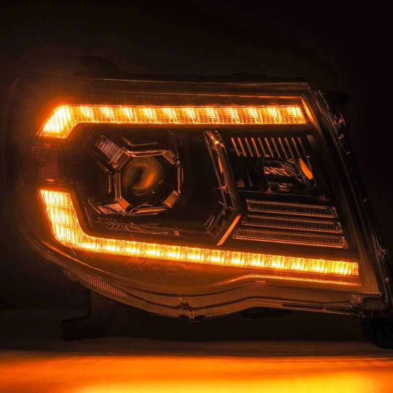 AlphaRex 05-11 Toyota Tacoma LUXX LED Projector Headlights Plank Style Black w/Activ Light and DRL - Back View