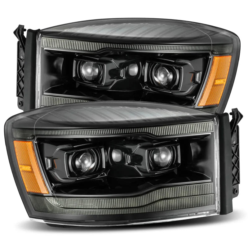 AlphaRex 06-08 Dodge Ram 1500HD LUXX LED Projector Headlights Plank Style Alpha Blk w/Seq Signal/DRL - Main Product View