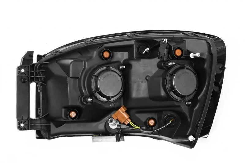 AlphaRex 06-08 Dodge Ram 1500HD LUXX LED Projector Headlights Plank Style Alpha Blk w/Seq Signal/DRL - Back View