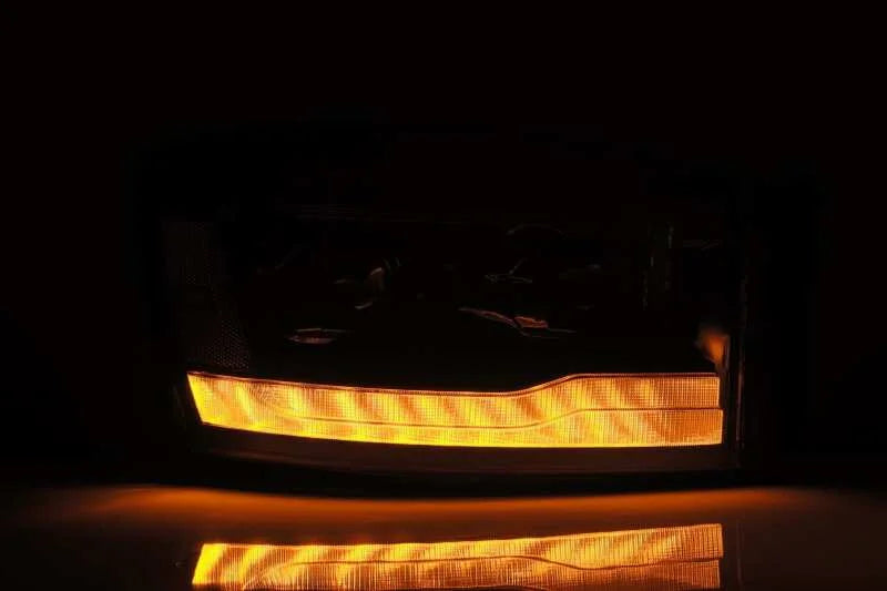AlphaRex 06-08 Dodge Ram 1500HD LUXX LED Projector Headlights Plank Style Alpha Blk w/Seq Signal/DRL - Installation View