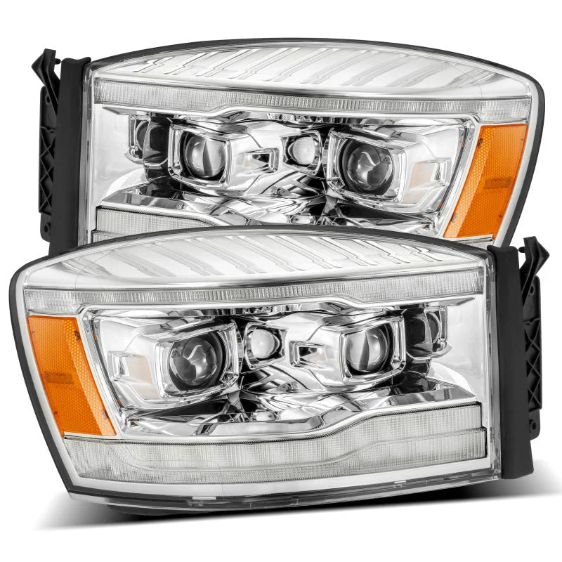 AlphaRex 06-08 Dodge Ram 1500HD LUXX LED Projector Headlights Plank Style Chrome w/Seq Signal/DRL - Side View