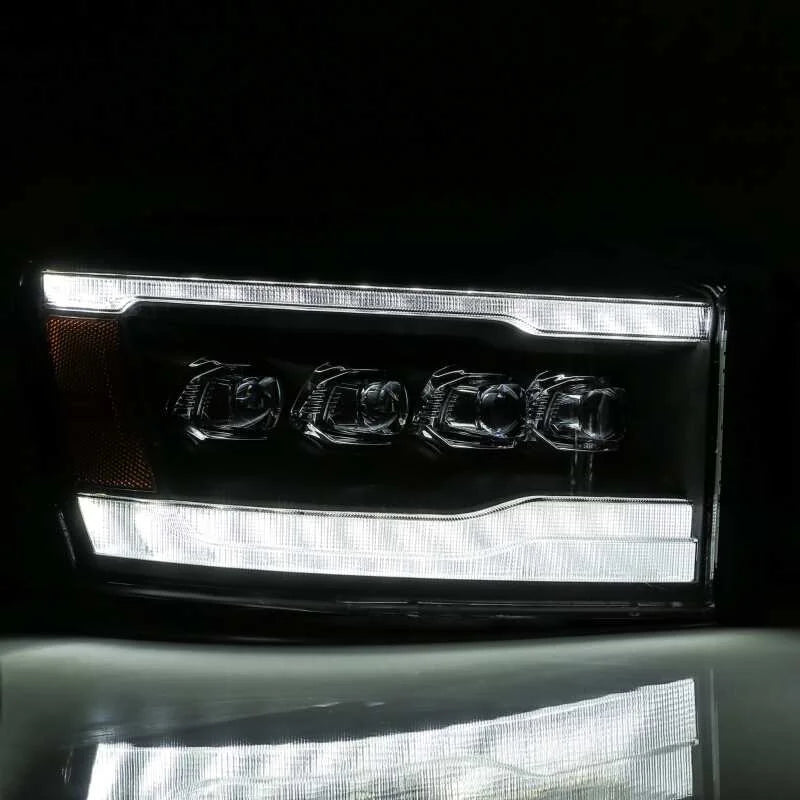 AlphaRex 06-08 Dodge Ram 1500HD NOVA LED ProjHeadlights Plank Style Blk w/Seq Signal/DRL/Amber LED - Side View