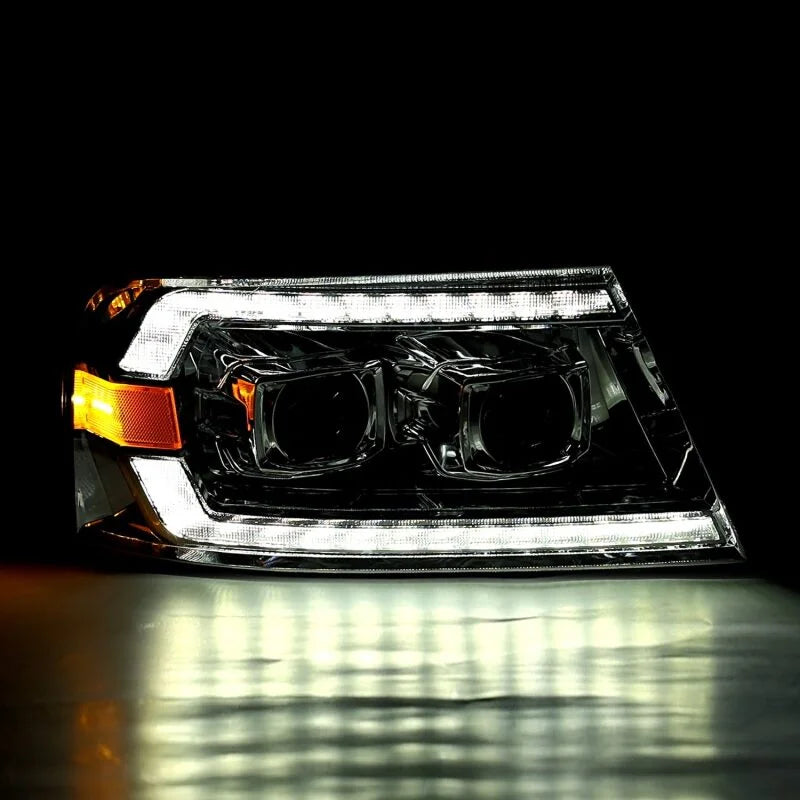 AlphaRex 06-08 Lincoln Mark LT LUXX-Series LED Projector headlights Black w/ Sequential Signal - Side View