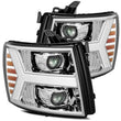 Load image into Gallery viewer, AlphaRex 07-13 Chevy 1500 LUXX LED Proj Headlights Plank Design Chrome w/ Activ Light/Seq Signal/DRL - Main Product View