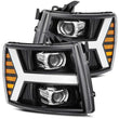 Load image into Gallery viewer, AlphaRex 07-13 Chevy 1500 LUXX LED Proj Headlights Plank Style Jet Blk w/ Activ Light/Seq Signal/DRL - Main Product View