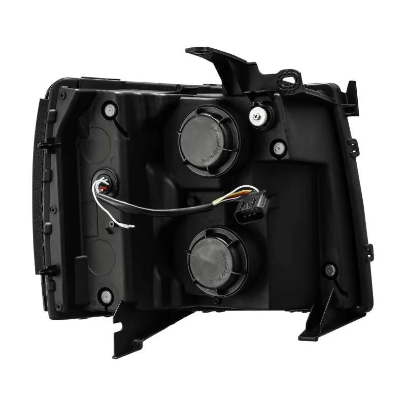 AlphaRex 07-13 Chevy 1500 LUXX LED Proj Headlights Plank Style Jet Blk w/ Activ Light/Seq Signal/DRL - Side View