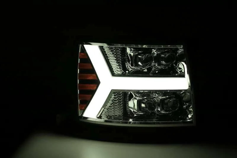AlphaRex 07-13 Chevy 1500HD NOVA LED Proj Headlights Plank Style Chrm w/Activ Light/Seq Signal - Back View