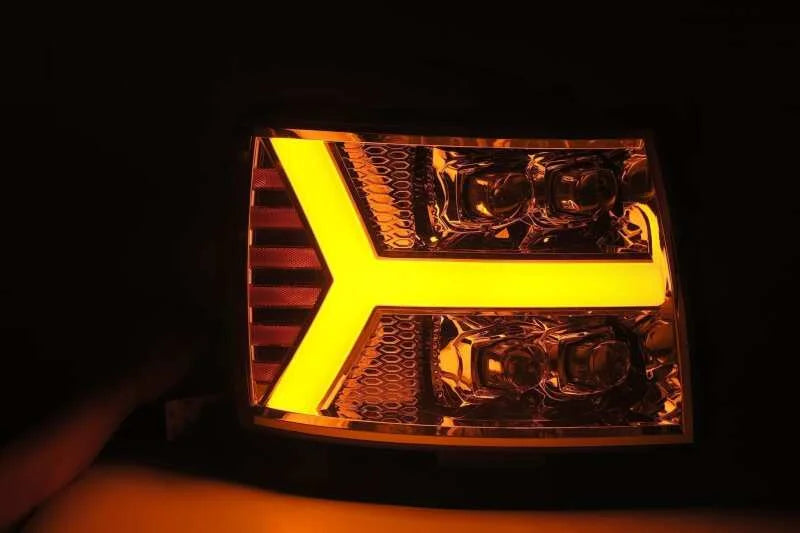 AlphaRex 07-13 Chevy 1500HD NOVA LED Proj Headlights Plank Style Chrm w/Activ Light/Seq Signal - Installation View