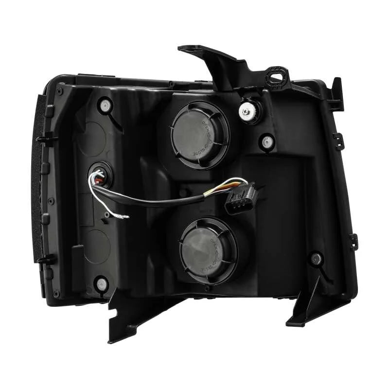 AlphaRex 07-13 Chevy 1500HD PRO-Series Proj Headlight Plank Style Matte Blk w/Activ Light/Seq Signal - Back View