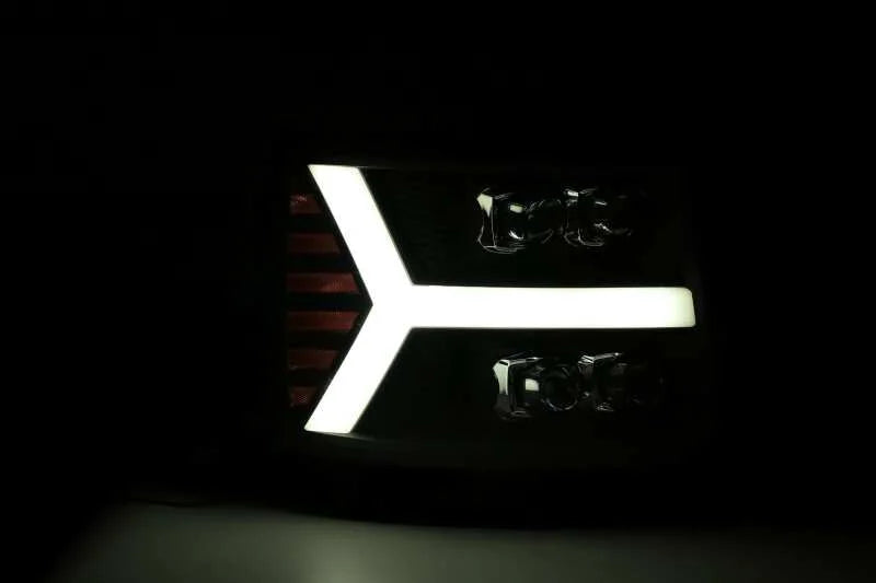 AlphaRex 07-13 Chevy 1500HD(NewBody) NOVA LED Proj Headlight Plank Sty Glos Blk w/Activ Lite/Seq Sig - Installation View