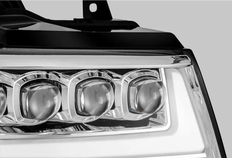 AlphaRex 07-13 Chevy Avalanche NOVA LED Proj Headlights Plank Style Design Chrome w/Activ Light/DRL - Back View