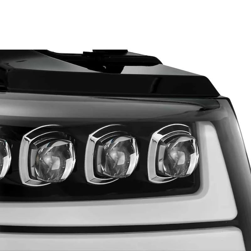 AlphaRex 07-13 Chevy Avalanche NOVA LED Proj Headlights Plank Style Gloss Black w/Activ Light/DRL - Side View