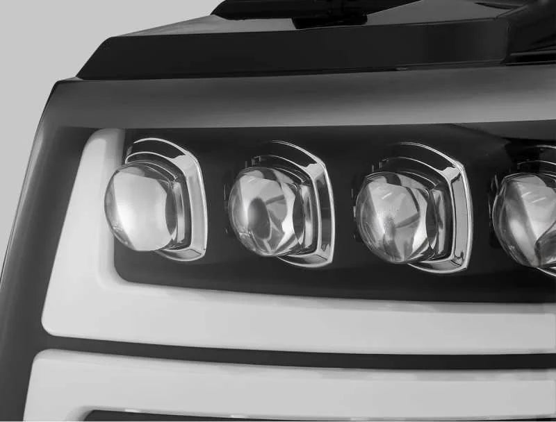AlphaRex 07-13 Chevy Avalanche NOVA LED Proj Headlights Plank Style Matte Black w/Activ Light/DRL - Side View