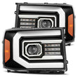 Load image into Gallery viewer, AlphaRex 07-13 GMC 1500HD PRO-Series Proj Headlights Plank Style Matte Blk w/Activ Light/Seq Signal - Main Product View