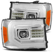 Load image into Gallery viewer, AlphaRex 07-13 GMC 1500HD PRO-Series Projector Headlights Plank Style Chrm w/Activ Light/Seq Signal - Main Product View