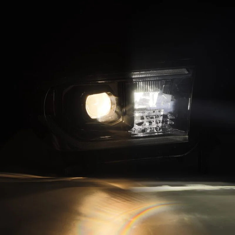 AlphaRex 07-13 Toyota Tundra / 08-17 Sequoia LUXX LED Proj HL Alpha-Blk w/Actv Light Seq. Sig + DRL - Installation View