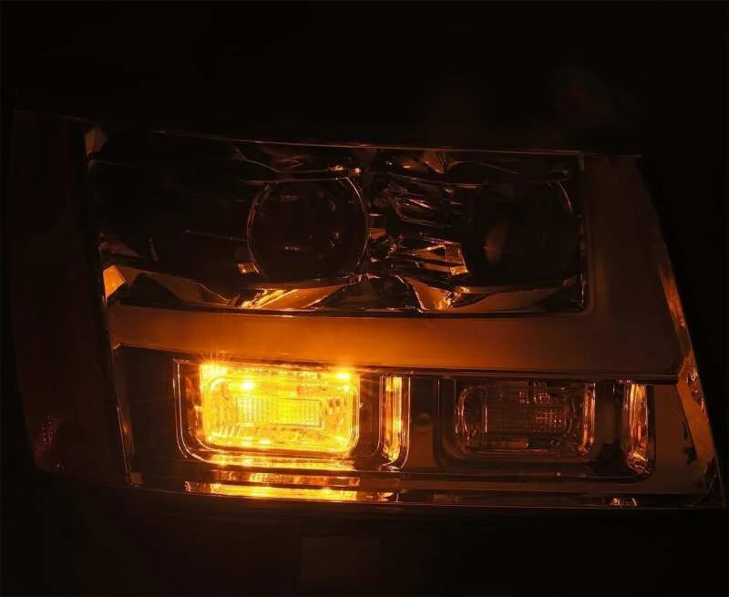 AlphaRex 07-14 Chevrole Tahoe PRO-Series LED Headlights Plank Style Blk w/Activ Light/Seq Signal/DRL - Installation View