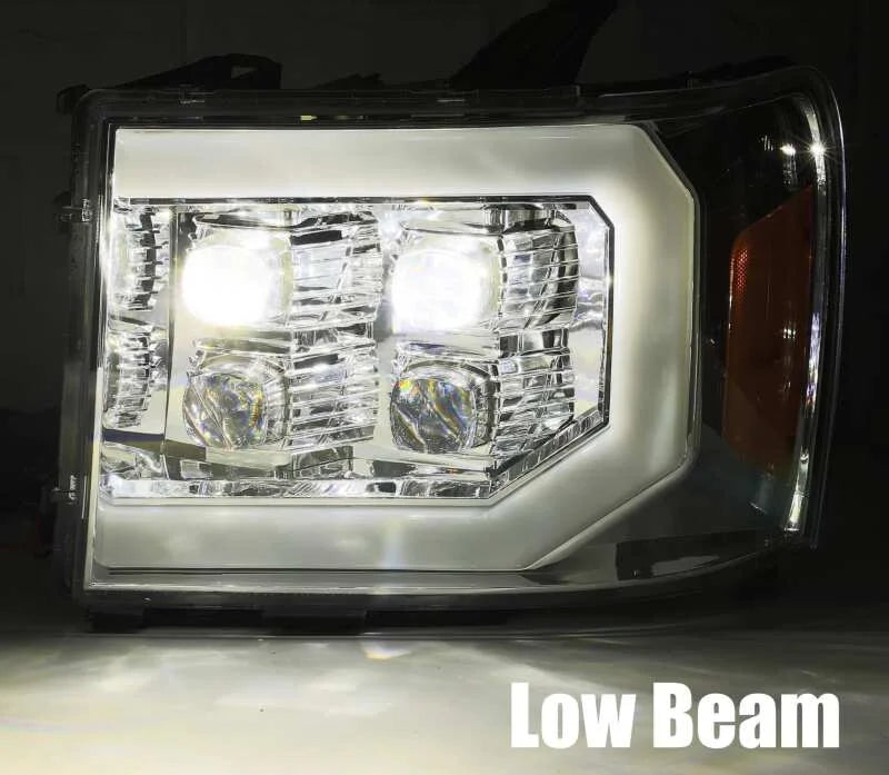 AlphaRex 07-14 GMC 2500HD NOVA LED Proj Headlight Plank Style Matte Blk w/Activ Light/Seq Signal/DRL - Side View