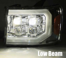 Load image into Gallery viewer, AlphaRex 07-14 GMC 2500HD NOVA LED Proj Headlight Plank Style Matte Blk w/Activ Light/Seq Signal/DRL - Side View