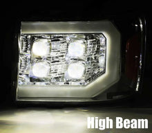 Load image into Gallery viewer, AlphaRex 07-14 GMC 2500HD NOVA LED Proj Headlight Plank Style Matte Blk w/Activ Light/Seq Signal/DRL - Back View