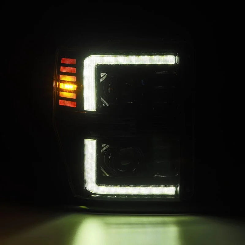 AlphaRex 08-10 Ford F250-550 LUXX-Series LED Projector Headlights Alpha-Blk w/Activ Light/Seq Signal - Installation View