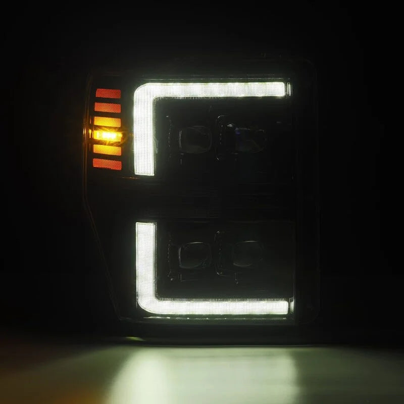 AlphaRex 08-10 Ford F250-550 NOVA-Series LED Projector Headlights Black w/Activ Light/Seq Signal - Back View
