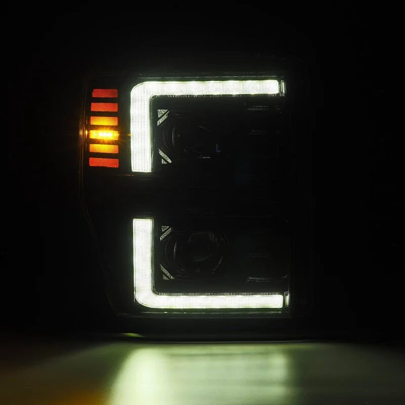 AlphaRex 08-10 Ford F250-550 PRO-Series Projector headlights Alpha-Black w/Activ Light/Seq Signal - Installation View